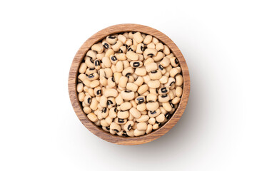White cow pea beans (Black eye bean) isolated on white background. Top view. Flat lay.