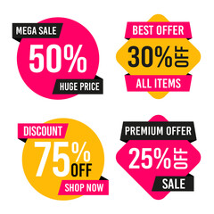 Label shape of discount template orange and pink background collection. Sale,Premium offer, Mega sale, Discount tags. Vector illustration
