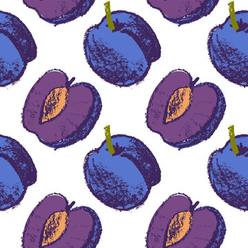 Png Prune pattern seamless for vegan banner, diary backdrop. Hand drawn plum background. Wallpaper for baby food packaging, juice label design. Violet French plum pattern for organic jam package.