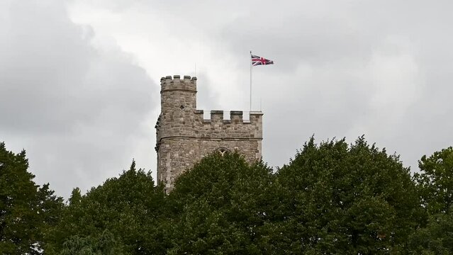 All Saints, Fulham Church with the English Flag, London, United Kingdom