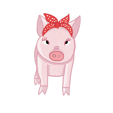 Pig with Red Bandana