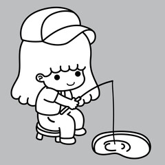 happy little kid fishing