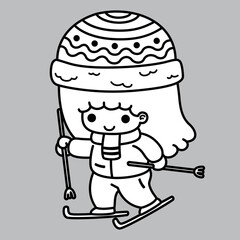 cute skier girl cartoon character