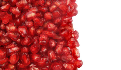 Pomegranate seeds isolated on white background with copy space 