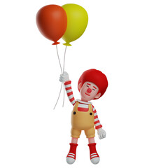Fototapeta Clown Boy Cartoon Illustration with red and yellow balloons obraz