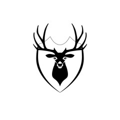 Deer head and shield icon logo design isolated on white background