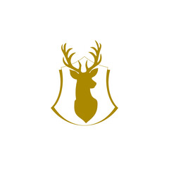 Deer head and shield icon logo design isolated on white background