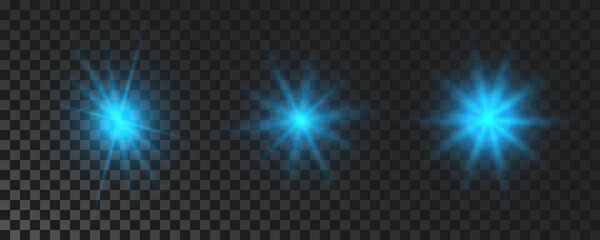 Set of blue glowing sparkling stars