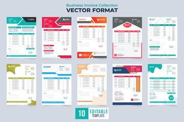 Corporate business invoice template collection vector. Business invoice and price receipt set vector with abstract shapes. Payment agreement and purchase receipt bundle with price sections.
