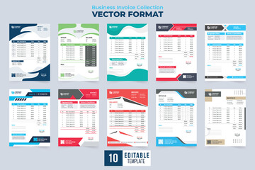 Fototapeta na wymiar Product order and purchase agreement invoice bundle for corporate business. Payment receipt and minimal invoice template collection vector. Business price voucher and billing invoice set vector.