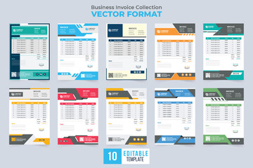 Fototapeta na wymiar Print ready business invoice collection with abstract shapes. The minimalist business voucher and cash receipt set vector. Payment receipt layout and invoice template bundle with digital shapes.