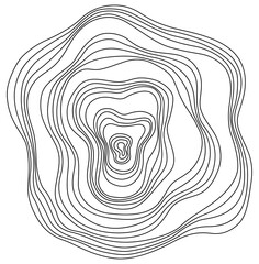 Abstract tree rings. Png topographic map concept. Thin black lines on white background.