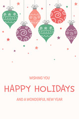 Fototapeta premium Hanging hand drawn decorations. Christmas greeting card. Vector illustration