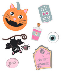 Funny Halloween hand drawn illustration stickers