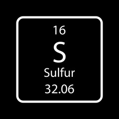 Sulfur symbol. Chemical element of the periodic table. Vector illustration.