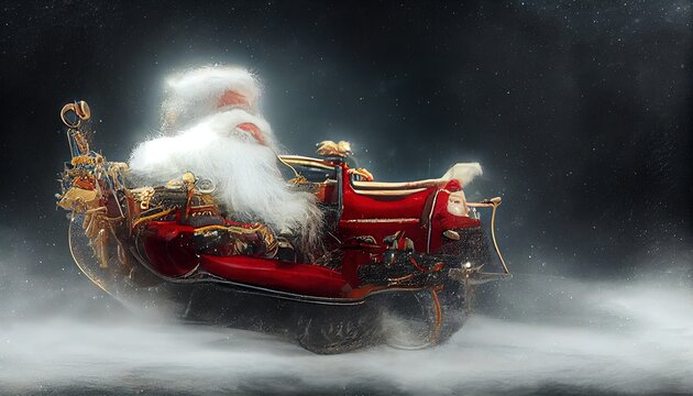 Santa Claus sleigh flying over the city. Ai generated image