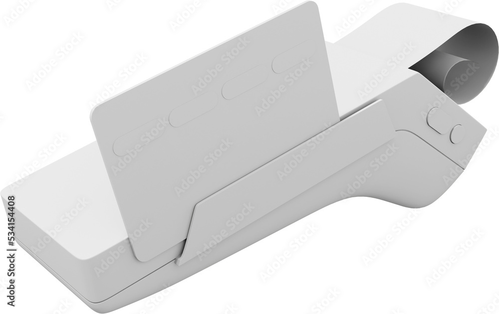 Poster payment machine. nfc pos terminal gprs point with paper receipt and a credit card. mockup screen. pn