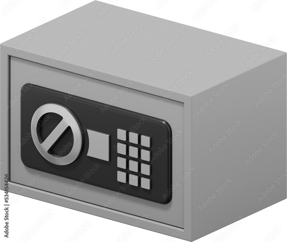 Poster modern safe with code lock. gray close storage. png icon on transparent background. 3d rendering.