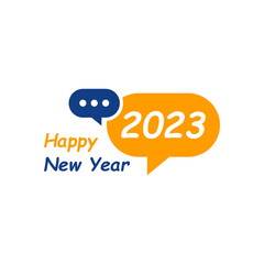 Happy New Year 2023 text with Chat design concept. Cover of business diary for 2023 with wishes. Brochure design template, card, banner. Vector illustration. Isolated on white background.