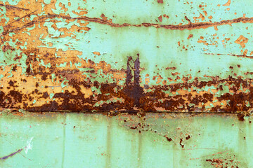 Texture of the old green paint is a rusty surface. Grunge background with space for design