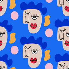 Abstract People Faces Seamless Pattern