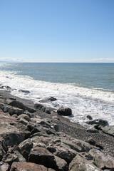 Sea and waves.Travel banner on a sunny day.Eco nature