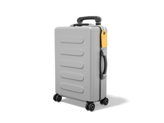 Travel luggage. Realistic gray suitcase isolated on white background. 3d rendering.