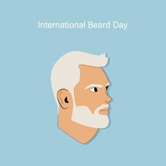 Happy World Beard Day.International Beard Day.Digital vector illustration of male face. Bearded man.World Beard Day.Mustache Day. September 03.Flat Vector Illustration.Bearded man.A gray-haired man.