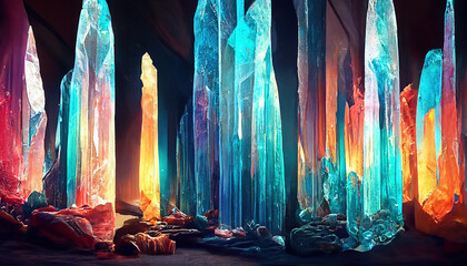Colorful Glow Crystal Gem Ore Background Art Illustration 