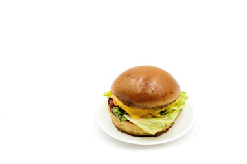 delicious fast food, burger, hamburger, cheeseburger, isolated on white background, full depth of field, clipping path