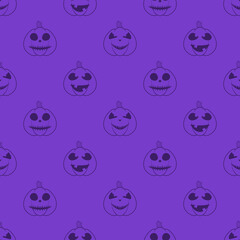 Halloween pumpkins seamless pattern. Halloween party background with pumpkins. Halloween background with pumpkin lanterns. Design for print wrapping paper, wallpaper, fabric. Vector illustration