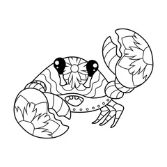 Coloring book for children. Cute crab in zentangle style. The task for children can be used in a book, magazine. Vector illustration