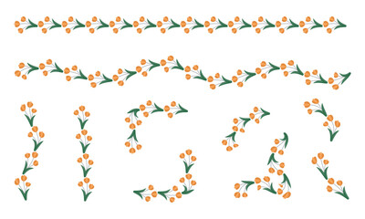 Set of flower ruler, blanks for decoration. set of vector floral elements. Floral elements for decorating your design. Floral ornament, decorative, ornament, flowers elements, spring, leaf, plants 