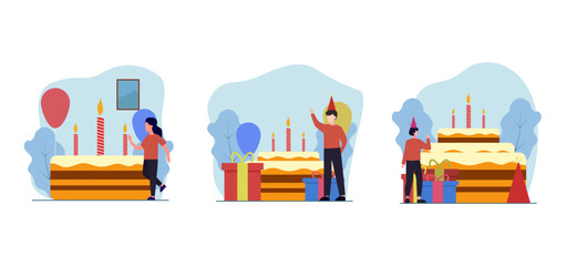 Flat Bundle Birthday Party Design Illustration