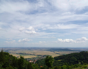 Obraz premium A beautiful panorama of the mountains from the top, the highest in Europe, the historic Fortress - The Srebrna Góra Stronghold is a unique cultural heritage site in Europe .