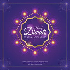 Fototapeta na wymiar Happy diwali design with diya oil lamp hindu festival celebration elements on colorful rangoli