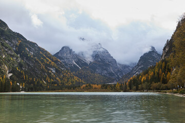 lake by the dolomite mountains