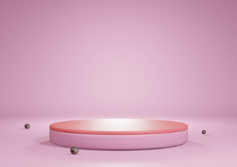 Naklejka na ściany i meble Podium, stand, showcase on pastel light, pink background. 3d render.