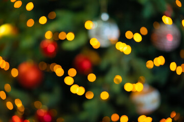 Blurred Christmas tree lights. Abstract background.