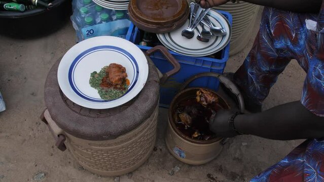 Africa Nigeria local popular dishes known as ewedu and eba .