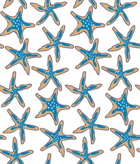 Abstract Hand Drawn Starfish Retro Style Swim Wear Seamless Pattern Trendy Fashion Colors Perfect for Allover Fabric Print or Wrapping Paper