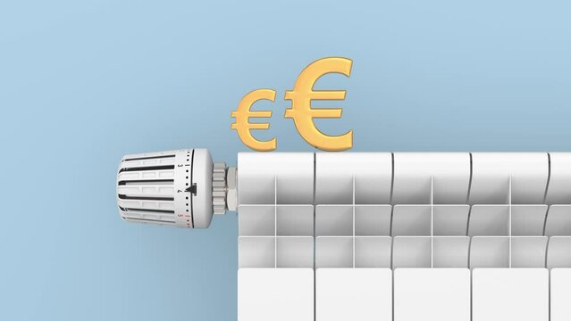 Heater thermostat and radiator in empty room. 3D render