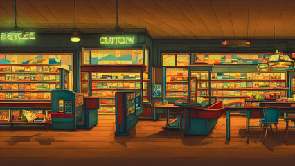 Fototapeta Artistic concept painting of a store interior, background illustration. obraz