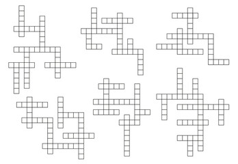 Crossword quiz grids. Vocabulary playing activity, crossword game or educational riddle, wordsearch quiz grids vector templates set. Intelligence test, alphabet learning crossword game