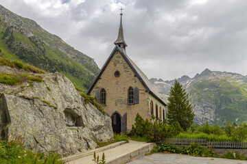 Fototapeta na wymiar The small church near the Furka pass, Switzerland