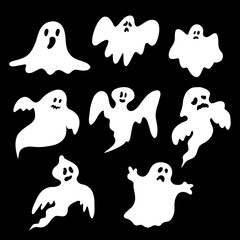 Halloween set - cute ghosts on a dark background. The party is celebrating a holiday on Halloween night.