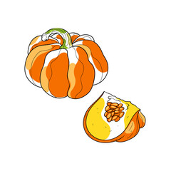 Vector illustration sketch with pumpkin on a white background