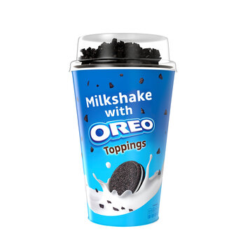 Malaga, Spain - September 26, 2022: Oreo Toppings smoothie with cookie cup 200ml