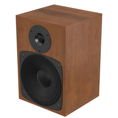 3d rendering illustration of audio speakers in a wooden case