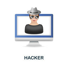 Hacker icon. 3d illustration from cybercrime collection. Creative Hacker 3d icon for web design, templates, infographics and more